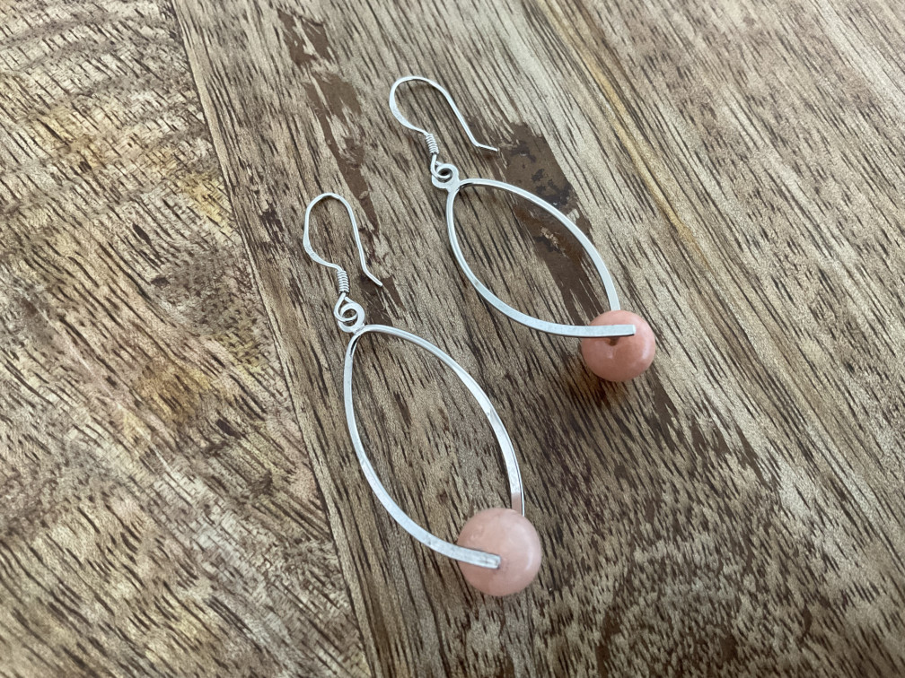 Pink Jade Dangle Earrings - Click Image to Close